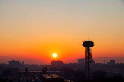 Silhouette buildings against sky during sunset