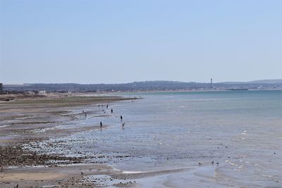 Scenic view of beach against clear sky