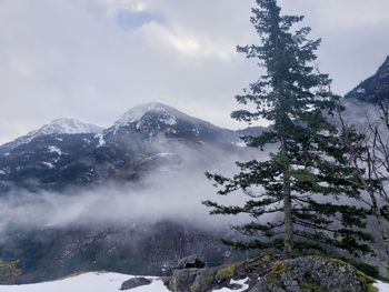 Scenic view of snow covered mountains against sky