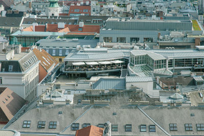 High angle view of buildings in city