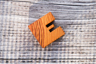 Close-up of letter e on table