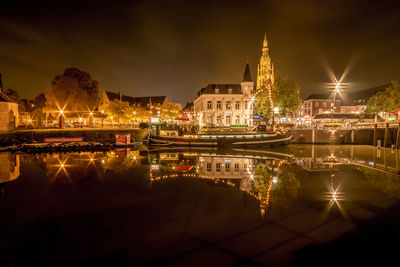 Illuminated buildings at night
