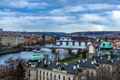 High angle view of buildings in city