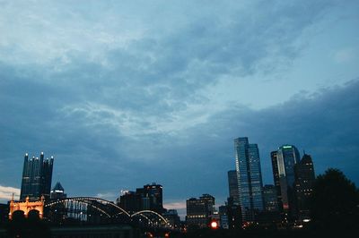 View of cityscape against cloudy sky