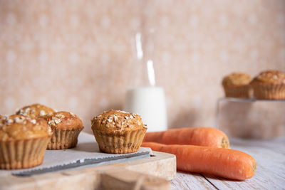 Close-up of cupcakes on table