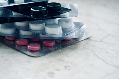 Close-up of objects on table