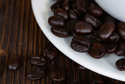 High angle view of coffee beans on table