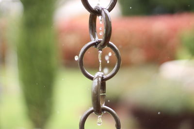 Close-up of wet chain