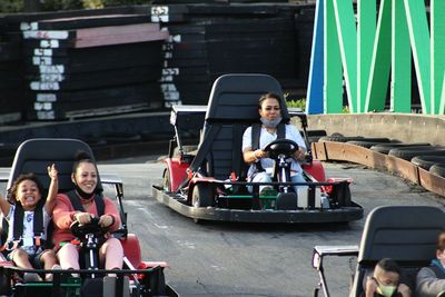 Family riding go karts