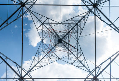 Low angle view of electricity pylon against sky