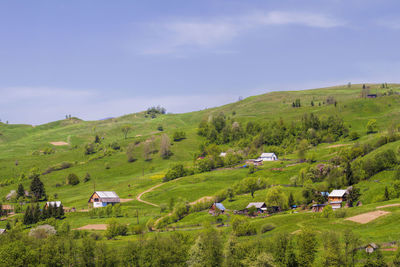 Scenic view of green landscape against sky