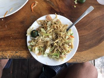 High angle view of food in plate on table