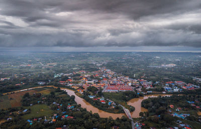 High angle view of townscape against sky