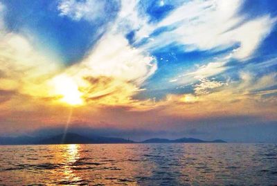 Scenic view of sea against cloudy sky