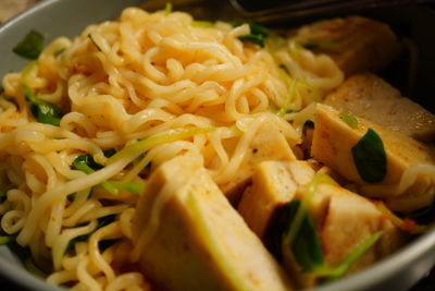 Close-up of noodles served in plate