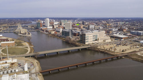 High angle view of river amidst buildings in city