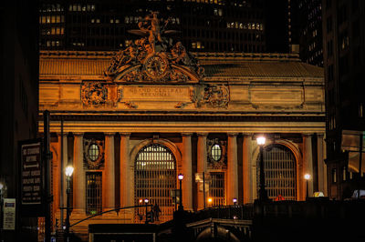 Illuminated building closeup on the famous historical  grand central terminal in new york city 