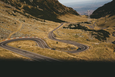 High angle view of vehicles on mountain road