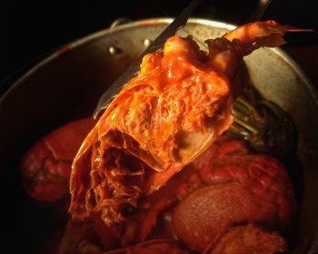 High angle view of food in cooking pan