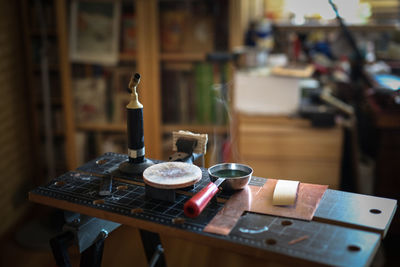 Close-up of objects on table