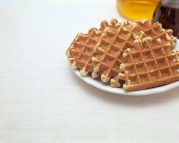 High angle view of bread in plate on table