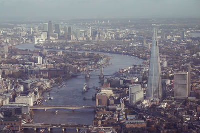 High angle view of thames river and residential district