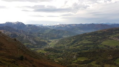 High angle view of valley against sky
