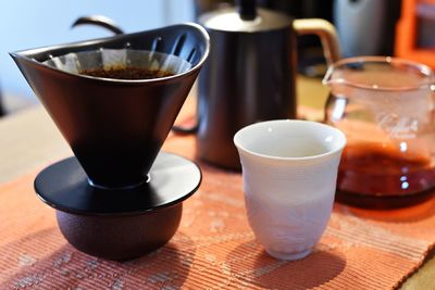 Close-up of coffee served on table