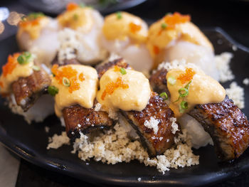 Close-up of food served in plate