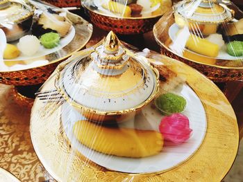 High angle view of cake on table