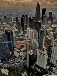 High angle view of buildings in city