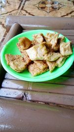 High angle view of breakfast on table