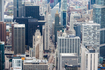 High angle view of modern buildings in city