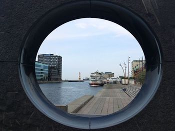 Panoramic view of sea seen through window