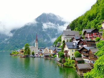 Village by lake hallstatt