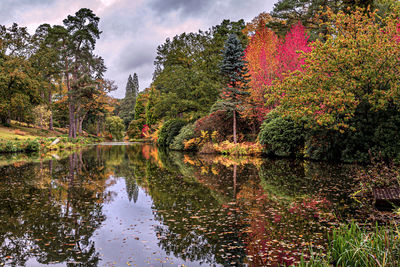 Reflection of trees in lake against sky during autumn