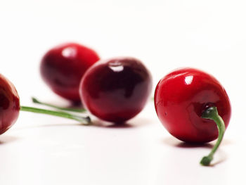 Close-up of red fruit on white background