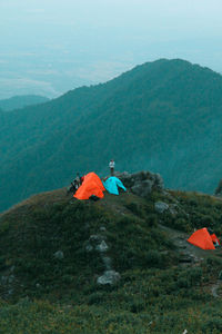 High angle view of tent on mountain