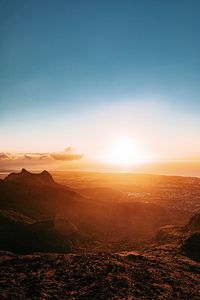 Sunset on top of le pouce mountain in mauritius