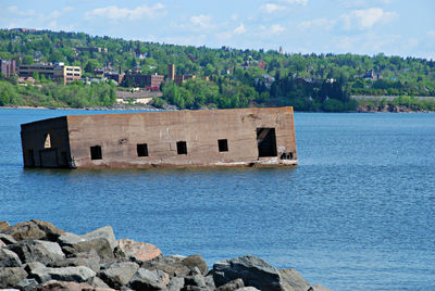 View of built structure in water