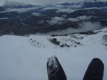 High angle view of snow covered landscape