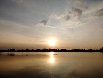Scenic view of lake against sky during sunset
