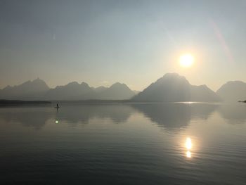 Scenic view of lake against sky during sunset