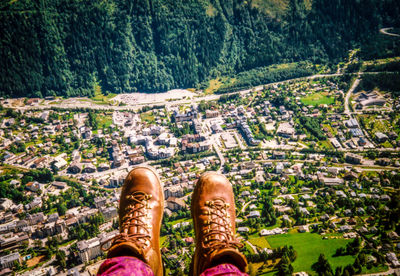 High angle view of cityscape while parascending