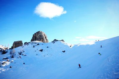 Low angle view of mountain against blue sky