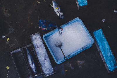 High angle view of abandoned camera on table