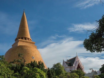 Low angle view of pagoda against sky