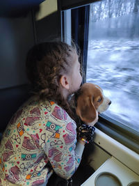 Portrait of girl with dog