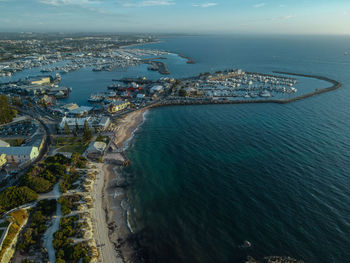 High angle view of city at waterfront