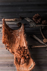 Close-up of food on table against wall